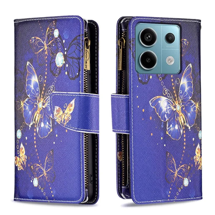 BF03 For Xiaomi Redmi Note 13 Pro 5G / Poco X6 5G Zipper Wallet Case PU Leather Pattern Printing Phone Cover