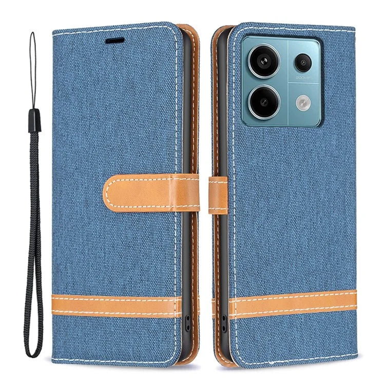 For Xiaomi Redmi Note 13 Pro 5G / Poco X6 5G Case Jeans Cloth Splicing Leather Phone Cover