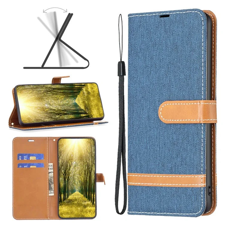 For Xiaomi Redmi Note 13 Pro 5G / Poco X6 5G Case Jeans Cloth Splicing Leather Phone Cover