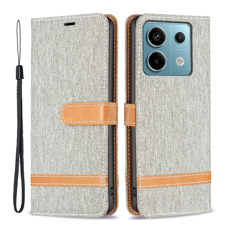 For Xiaomi Redmi Note 13 Pro 5G / Poco X6 5G Case Jeans Cloth Splicing Leather Phone Cover