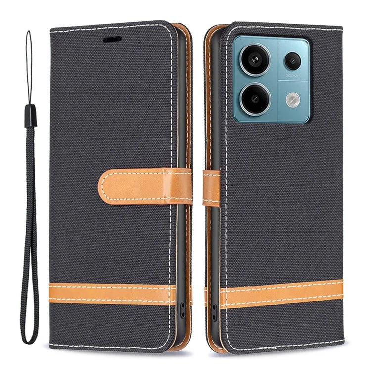 For Xiaomi Redmi Note 13 Pro 5G / Poco X6 5G Case Jeans Cloth Splicing Leather Phone Cover