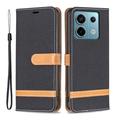For Xiaomi Redmi Note 13 Pro 5G / Poco X6 5G Case Jeans Cloth Splicing Leather Phone Cover