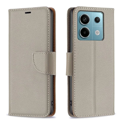 For Xiaomi Redmi Note 13 Pro 5G / Poco X6 5G Phone Case Solid Color PU Leather Stand View Cover Litchi Texture
