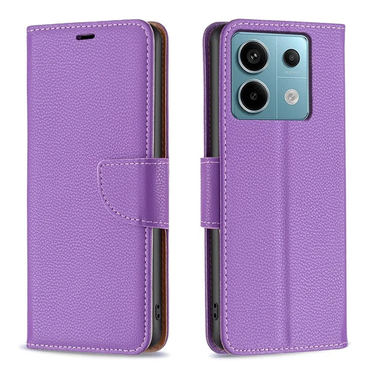 For Xiaomi Redmi Note 13 Pro 5G / Poco X6 5G Phone Case Solid Color PU Leather Stand View Cover Litchi Texture