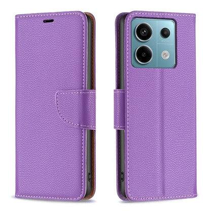 For Xiaomi Redmi Note 13 Pro 5G / Poco X6 5G Phone Case Solid Color PU Leather Stand View Cover Litchi Texture