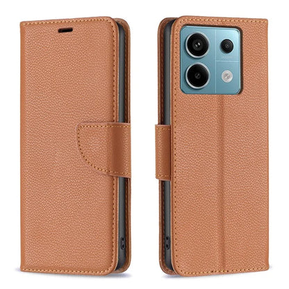 For Xiaomi Redmi Note 13 Pro 5G / Poco X6 5G Phone Case Solid Color PU Leather Stand View Cover Litchi Texture