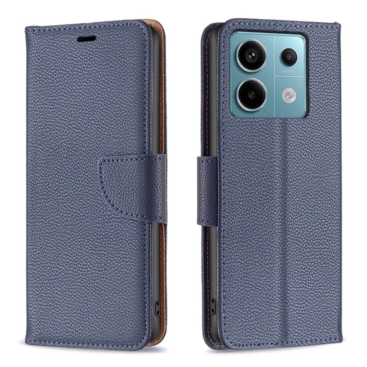 For Xiaomi Redmi Note 13 Pro 5G / Poco X6 5G Phone Case Solid Color PU Leather Stand View Cover Litchi Texture