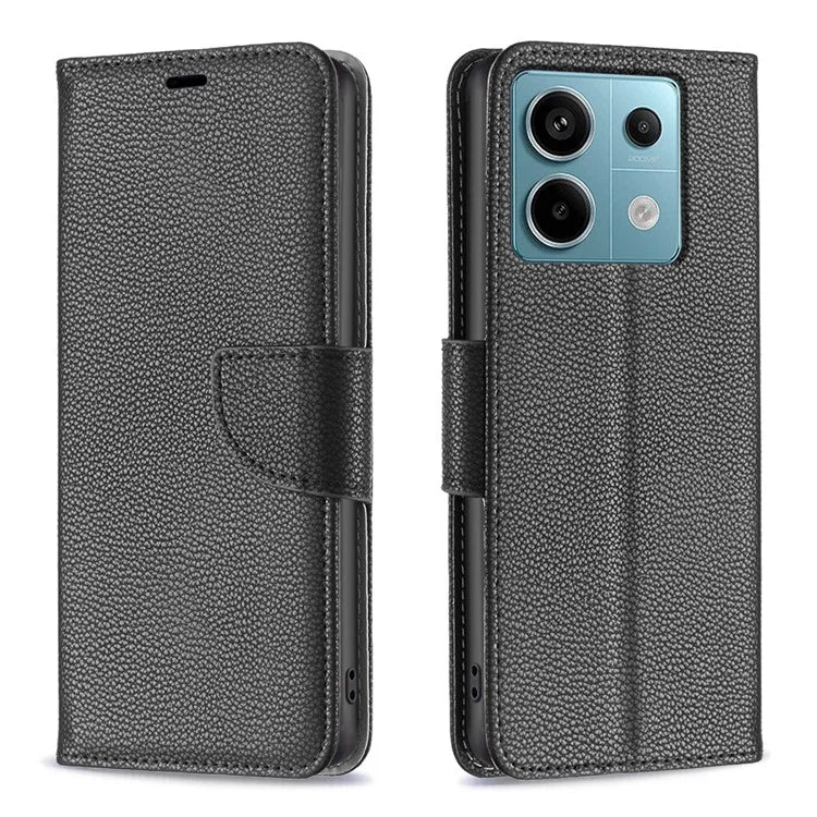 For Xiaomi Redmi Note 13 Pro 5G / Poco X6 5G Phone Case Solid Color PU Leather Stand View Cover Litchi Texture
