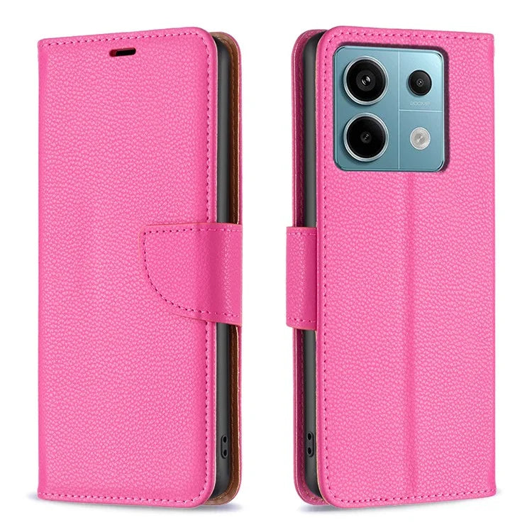 For Xiaomi Redmi Note 13 Pro 5G / Poco X6 5G Phone Case Solid Color PU Leather Stand View Cover Litchi Texture