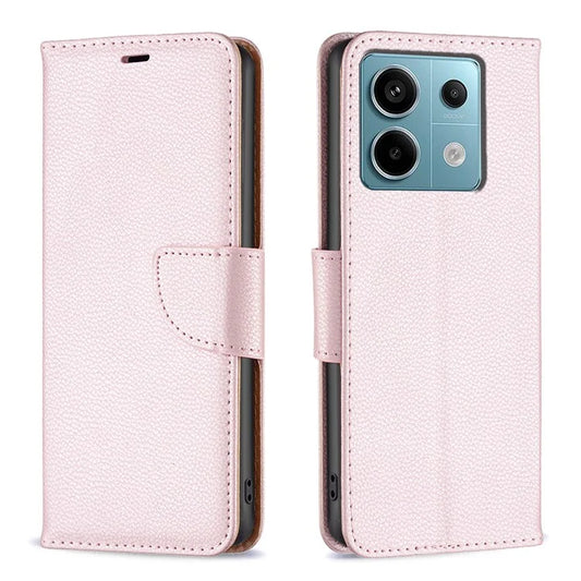 For Xiaomi Redmi Note 13 Pro 5G / Poco X6 5G Phone Case Solid Color PU Leather Stand View Cover Litchi Texture Gold