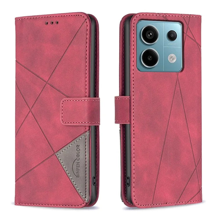 BINFEN COLOR BF05 For Xiaomi Redmi Note 13 Pro 5G / Poco X6 5G Phone Case PU Leather Cover Geometric Imprinted