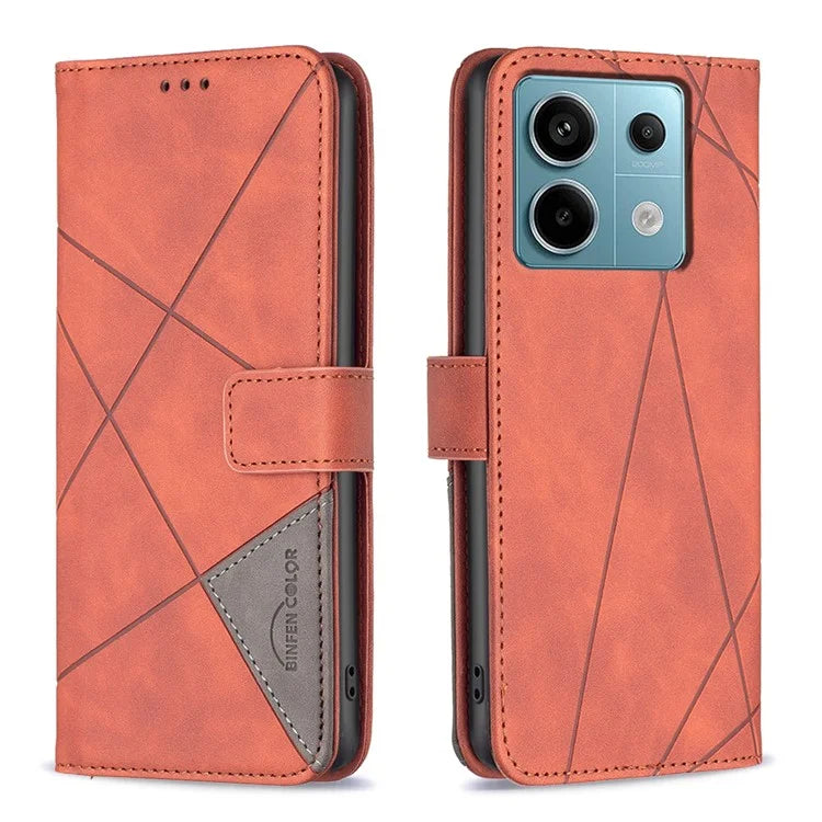 BINFEN COLOR BF05 For Xiaomi Redmi Note 13 Pro 5G / Poco X6 5G Phone Case PU Leather Cover Geometric Imprinted