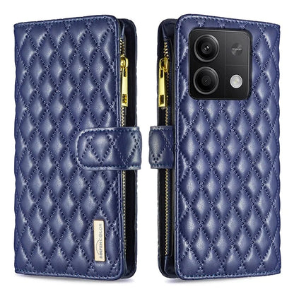 BINFEN COLOR BF Style-15 For Xiaomi Redmi Note 13 5G Zipper Leather Case Rhombus Handbag Phone Cover