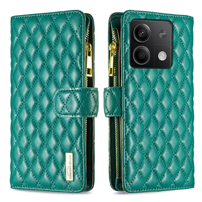 BINFEN COLOR BF Style-15 For Xiaomi Redmi Note 13 5G Zipper Leather Case Rhombus Handbag Phone Cover