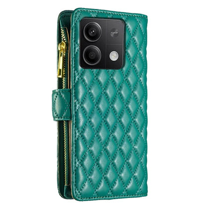 BINFEN COLOR BF Style-15 For Xiaomi Redmi Note 13 5G Zipper Leather Case Rhombus Handbag Phone Cover
