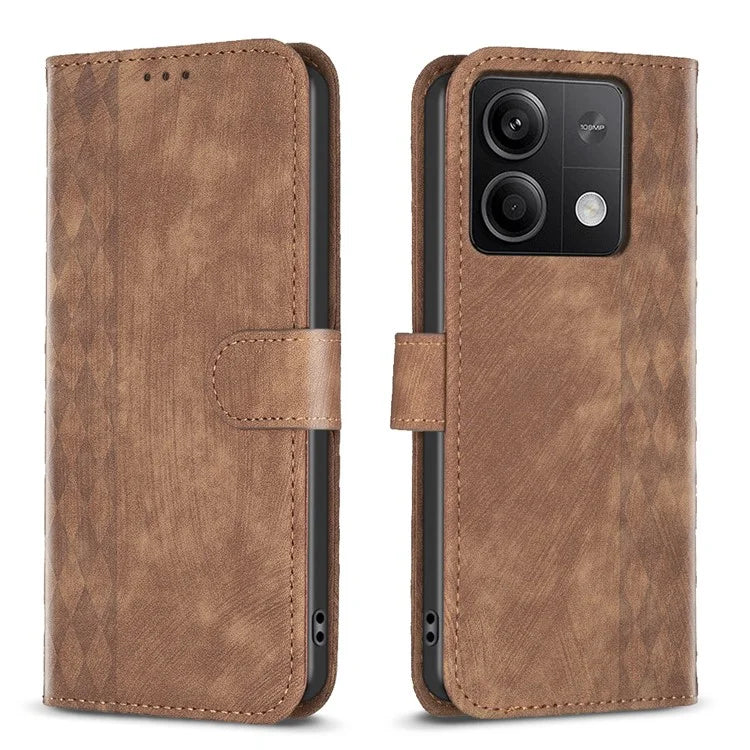 For Xiaomi Redmi Note 13 5G Leather Case Grid Pattern Folio Wallet Phone Cover