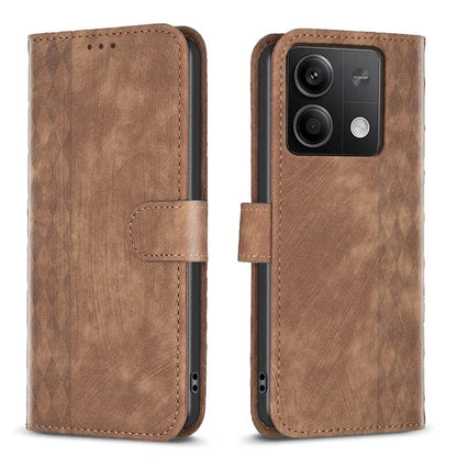For Xiaomi Redmi Note 13 5G Leather Case Grid Pattern Folio Wallet Phone Cover