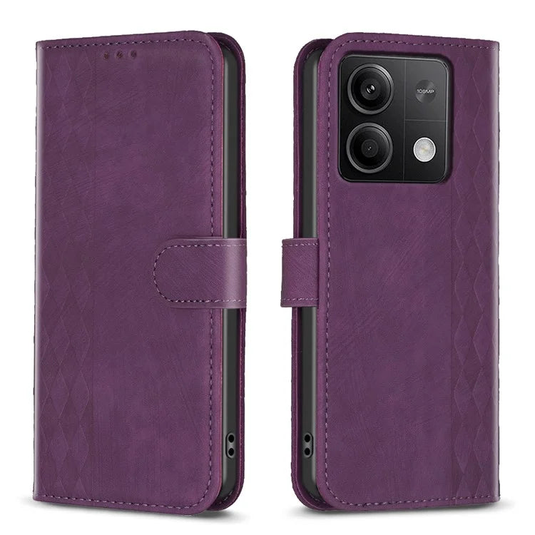 For Xiaomi Redmi Note 13 5G Leather Case Grid Pattern Folio Wallet Phone Cover