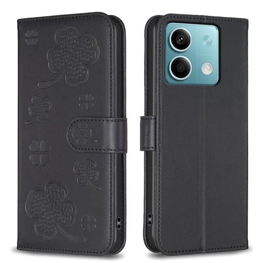 For Xiaomi Redmi Note 13 5G PU Leather Cover Four Leaf Clover Flip Wallet Phone Case