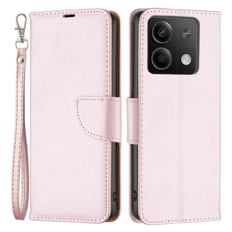 For Xiaomi Redmi Note 13 5G Phone Case Wallet PU Leather Litchi Texture Protective Cover Gold