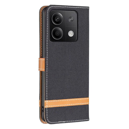 For Xiaomi Redmi Note 13 5G Leather Phone Case Wallet Cover Jeans Cloth Splicing