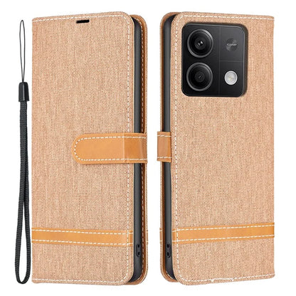 For Xiaomi Redmi Note 13 5G Leather Phone Case Wallet Cover Jeans Cloth Splicing
