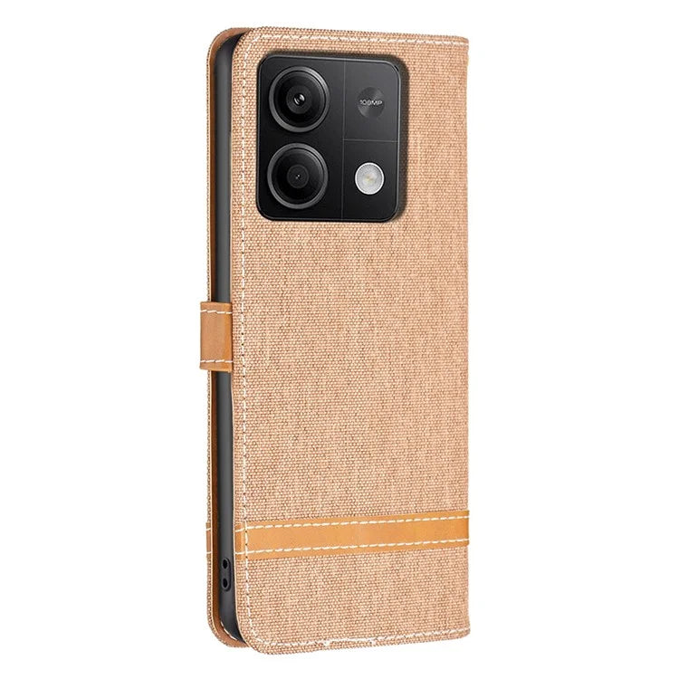 For Xiaomi Redmi Note 13 5G Leather Phone Case Wallet Cover Jeans Cloth Splicing