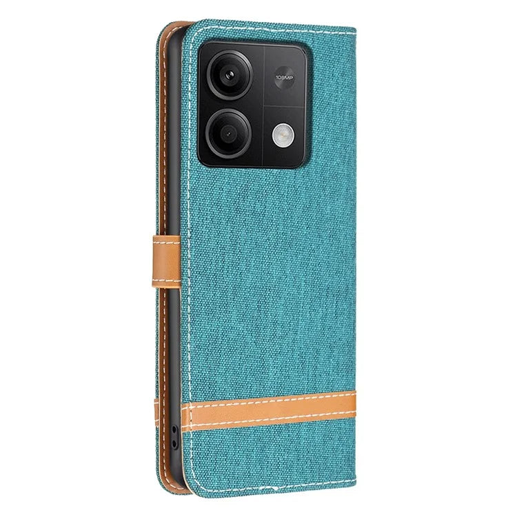 For Xiaomi Redmi Note 13 5G Leather Phone Case Wallet Cover Jeans Cloth Splicing