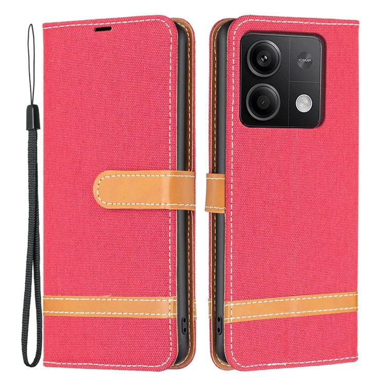 For Xiaomi Redmi Note 13 5G Leather Phone Case Wallet Cover Jeans Cloth Splicing