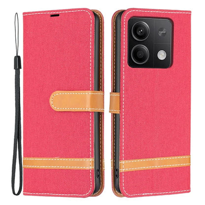 For Xiaomi Redmi Note 13 5G Leather Phone Case Wallet Cover Jeans Cloth Splicing