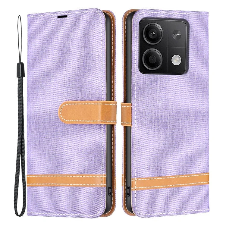 For Xiaomi Redmi Note 13 5G Leather Phone Case Wallet Cover Jeans Cloth Splicing