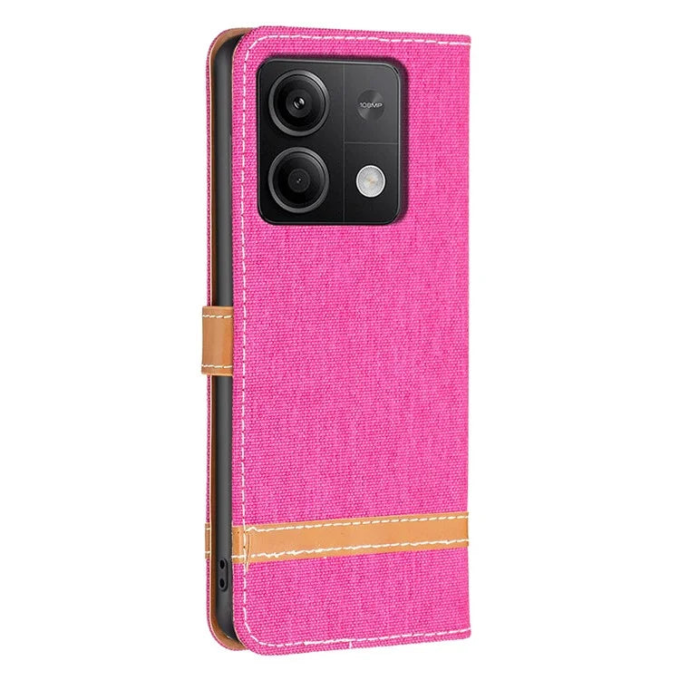 For Xiaomi Redmi Note 13 5G Leather Phone Case Wallet Cover Jeans Cloth Splicing