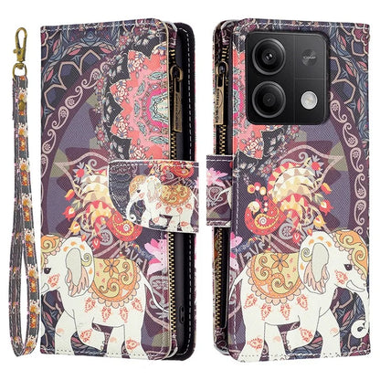 BF03 For Xiaomi Redmi Note 13 5G PU Leather Case Pattern Zipper Pocket Handbag Phone Cover