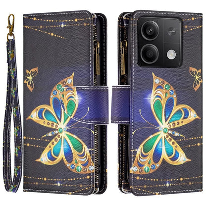 BF03 For Xiaomi Redmi Note 13 5G PU Leather Case Pattern Zipper Pocket Handbag Phone Cover