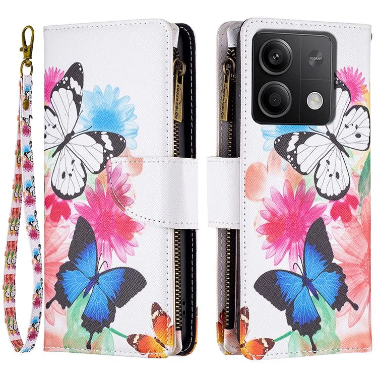 BF03 For Xiaomi Redmi Note 13 5G PU Leather Case Pattern Zipper Pocket Handbag Phone Cover
