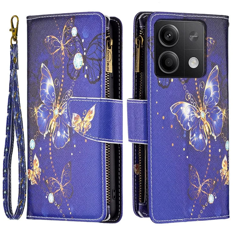 BF03 For Xiaomi Redmi Note 13 5G PU Leather Case Pattern Zipper Pocket Handbag Phone Cover