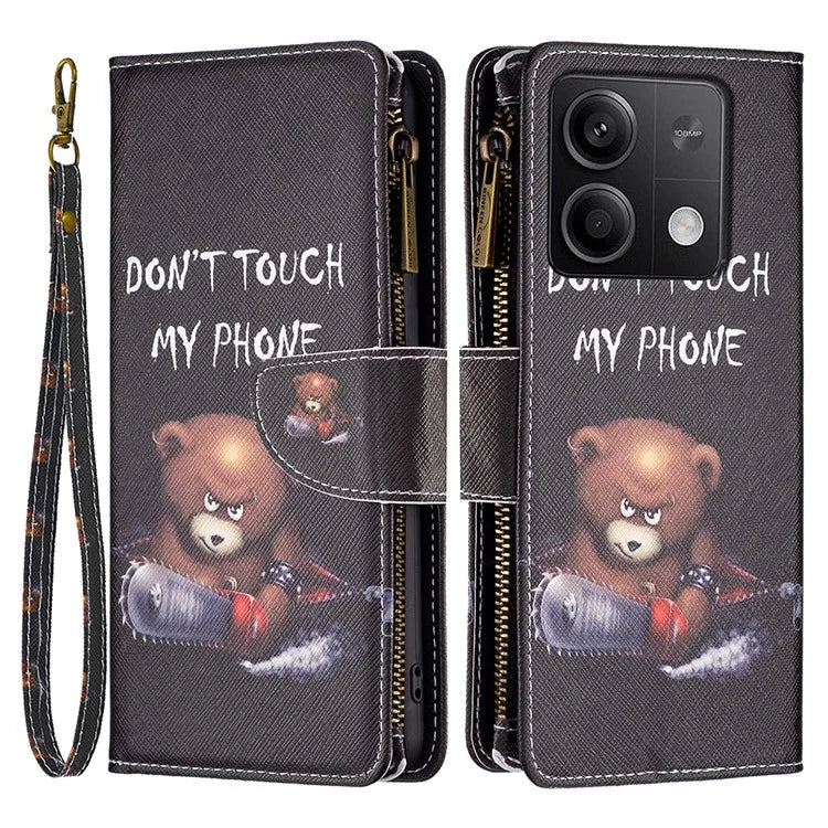 BF03 For Xiaomi Redmi Note 13 5G PU Leather Case Pattern Zipper Pocket Handbag Phone Cover
