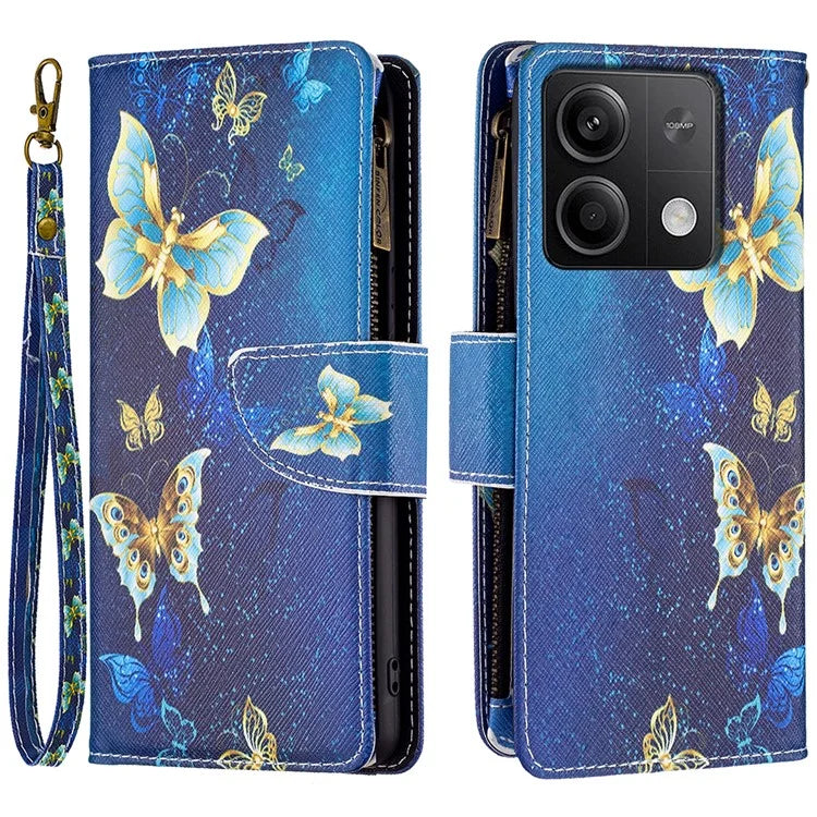 BF03 For Xiaomi Redmi Note 13 5G PU Leather Case Pattern Zipper Pocket Handbag Phone Cover