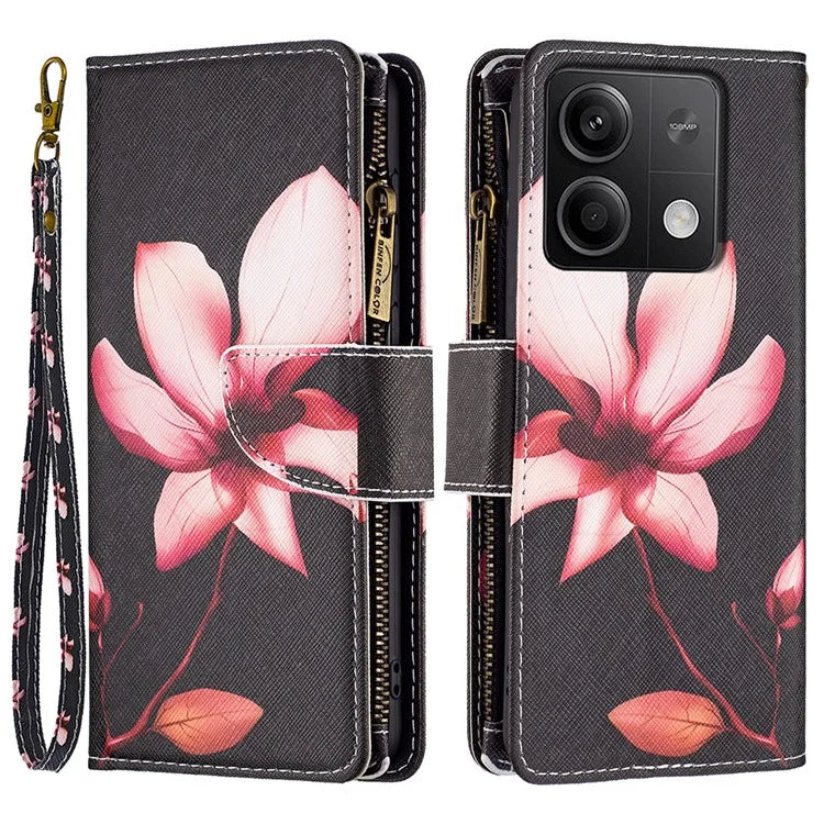 BF03 For Xiaomi Redmi Note 13 5G PU Leather Case Pattern Zipper Pocket Handbag Phone Cover