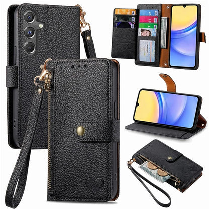 For Samsung Galaxy A15 4G / 5G Phone Case Heart Pattern Leather RFID Blocking Cover
