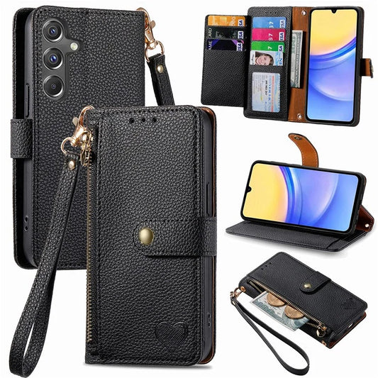 For Samsung Galaxy A15 4G / 5G Phone Case Heart Pattern Leather RFID Blocking Cover