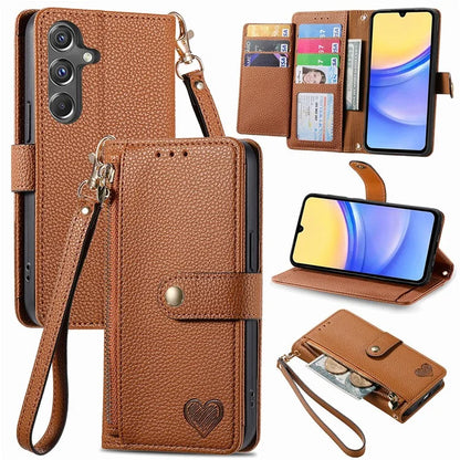 For Samsung Galaxy A15 4G / 5G Phone Case Heart Pattern Leather RFID Blocking Cover