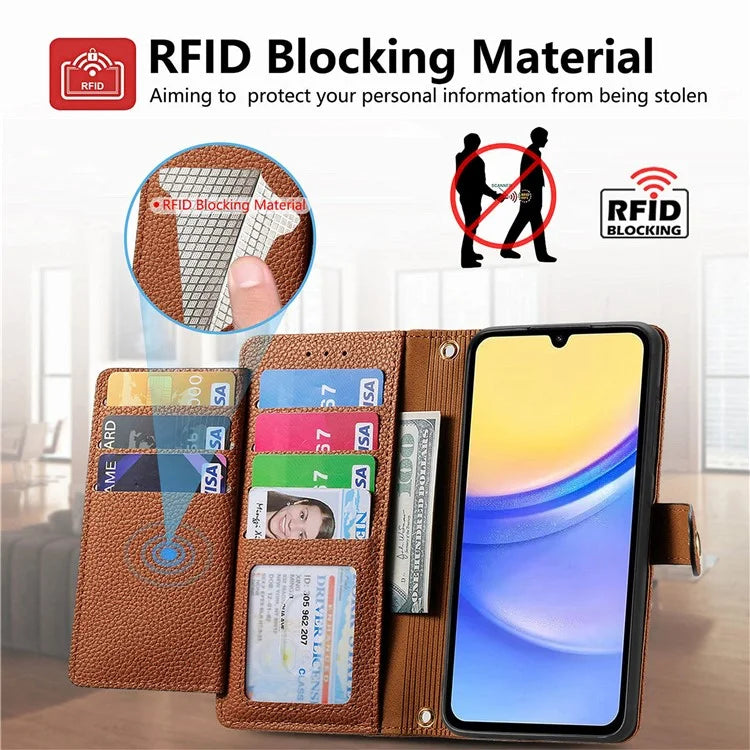 For Samsung Galaxy A15 4G / 5G Phone Case Heart Pattern Leather RFID Blocking Cover