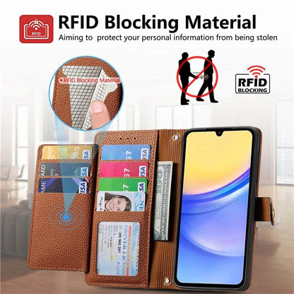 For Samsung Galaxy A15 4G / 5G Phone Case Heart Pattern Leather RFID Blocking Cover