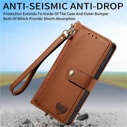 For Samsung Galaxy A15 4G / 5G Phone Case Heart Pattern Leather RFID Blocking Cover