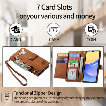 For Samsung Galaxy A15 4G / 5G Phone Case Heart Pattern Leather RFID Blocking Cover