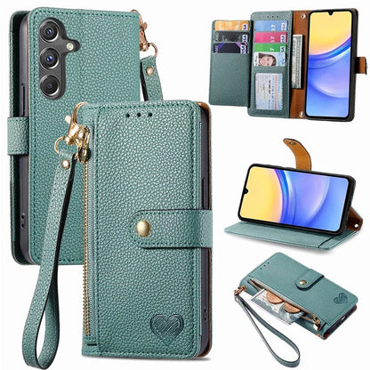 For Samsung Galaxy A15 4G / 5G Phone Case Heart Pattern Leather RFID Blocking Cover
