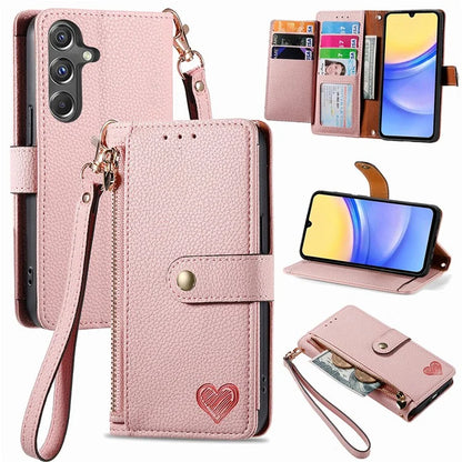 For Samsung Galaxy A15 4G / 5G Phone Case Heart Pattern Leather RFID Blocking Cover