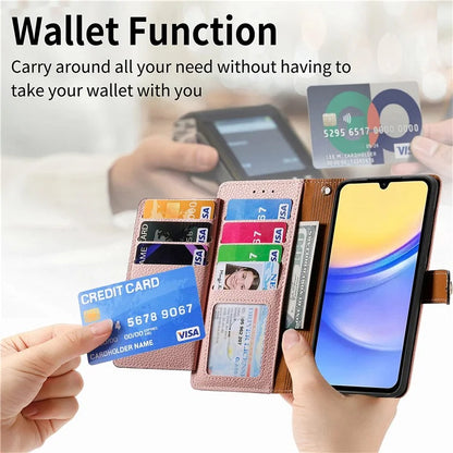 For Samsung Galaxy A15 4G / 5G Phone Case Heart Pattern Leather RFID Blocking Cover