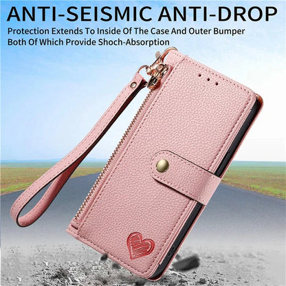 For Samsung Galaxy A15 4G / 5G Phone Case Heart Pattern Leather RFID Blocking Cover
